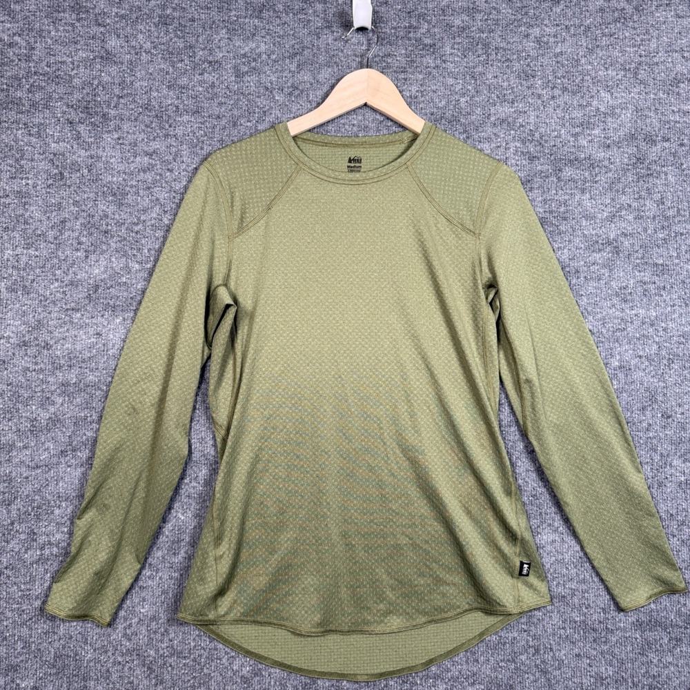 Rei Co-op Womens Medium T-Shirt Tee Olive Green Performance Base Layer Crew Neck